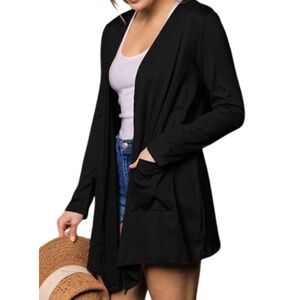 Doublju Women’s Plus Size Black Open Front Long Sleeve Cardigan Size 1X, 2X, 3X
